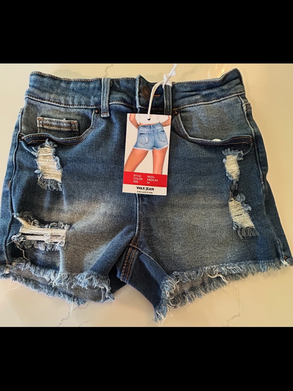Wax Jean Blue Distressed Denim Cutoff Shorts